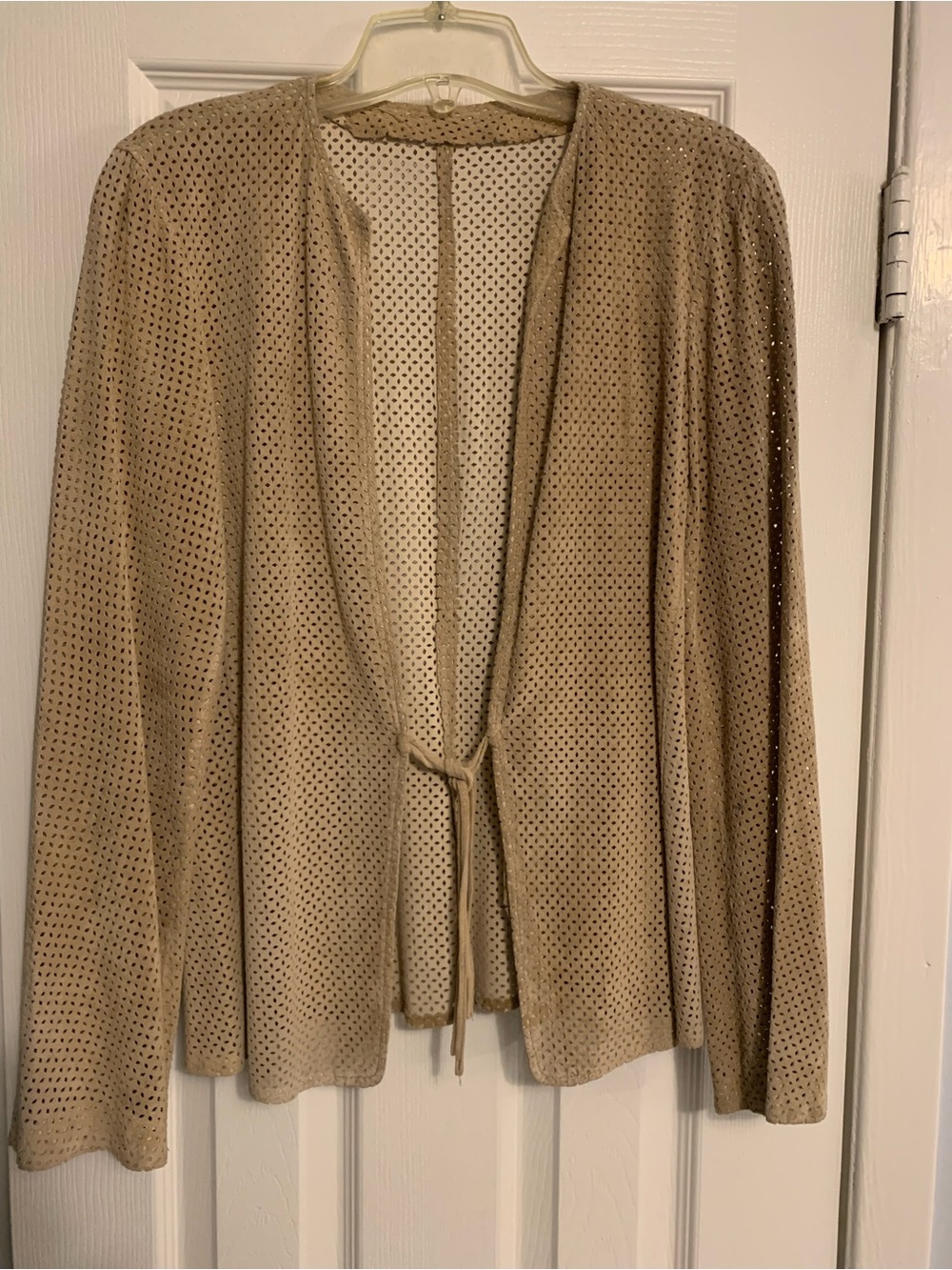 Perforated Leather Tie-front Jacket